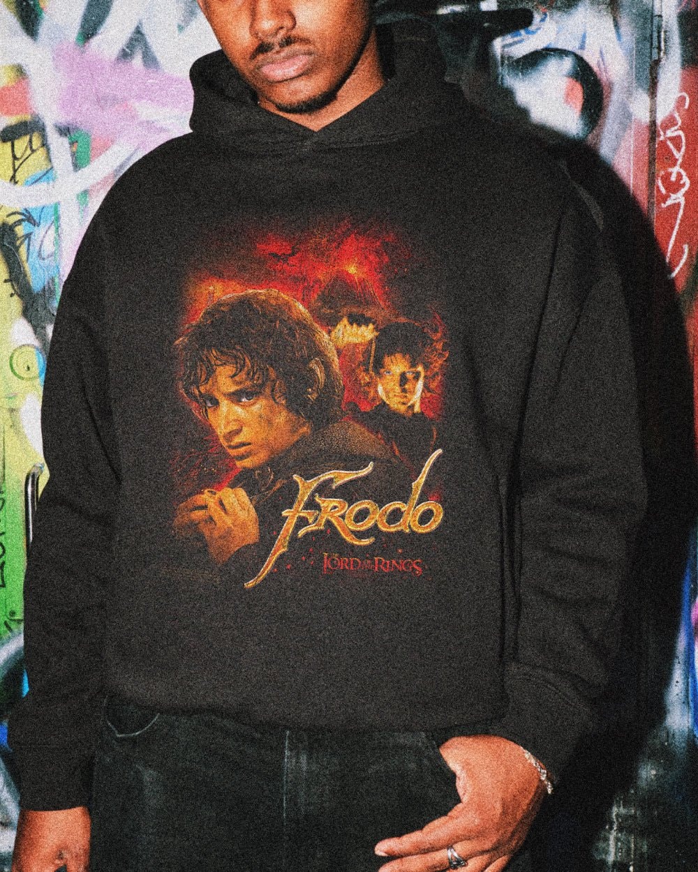 Vintage Frodo The Lord of the Rings Unisex Hoodie 90s Boxy Fit 340gsm Cotton Poly Blend