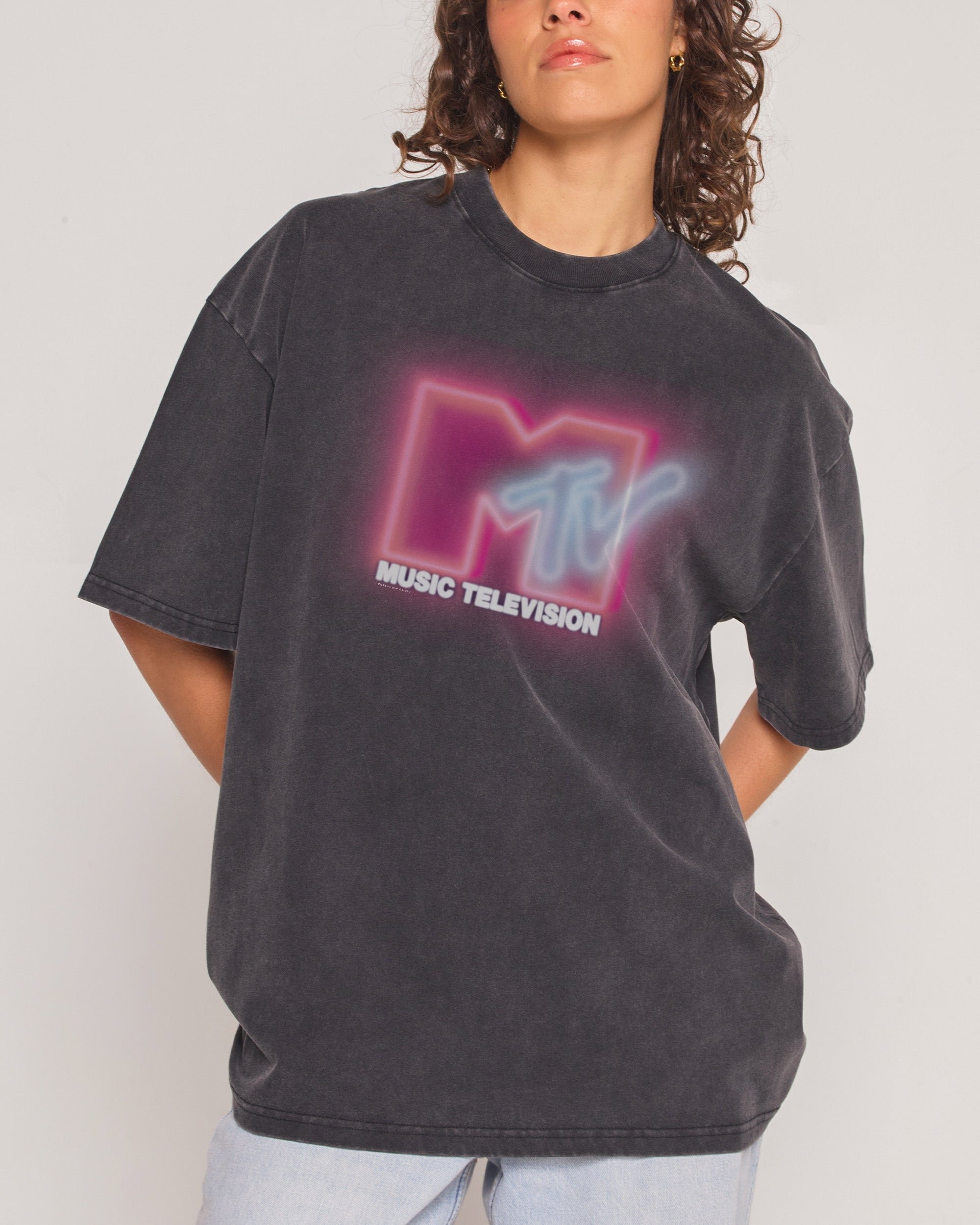 Neon MTV Logo Oversized T-Shirt - 90s Graphic Tee Heavyweight 100% Combed Cotton Unisex