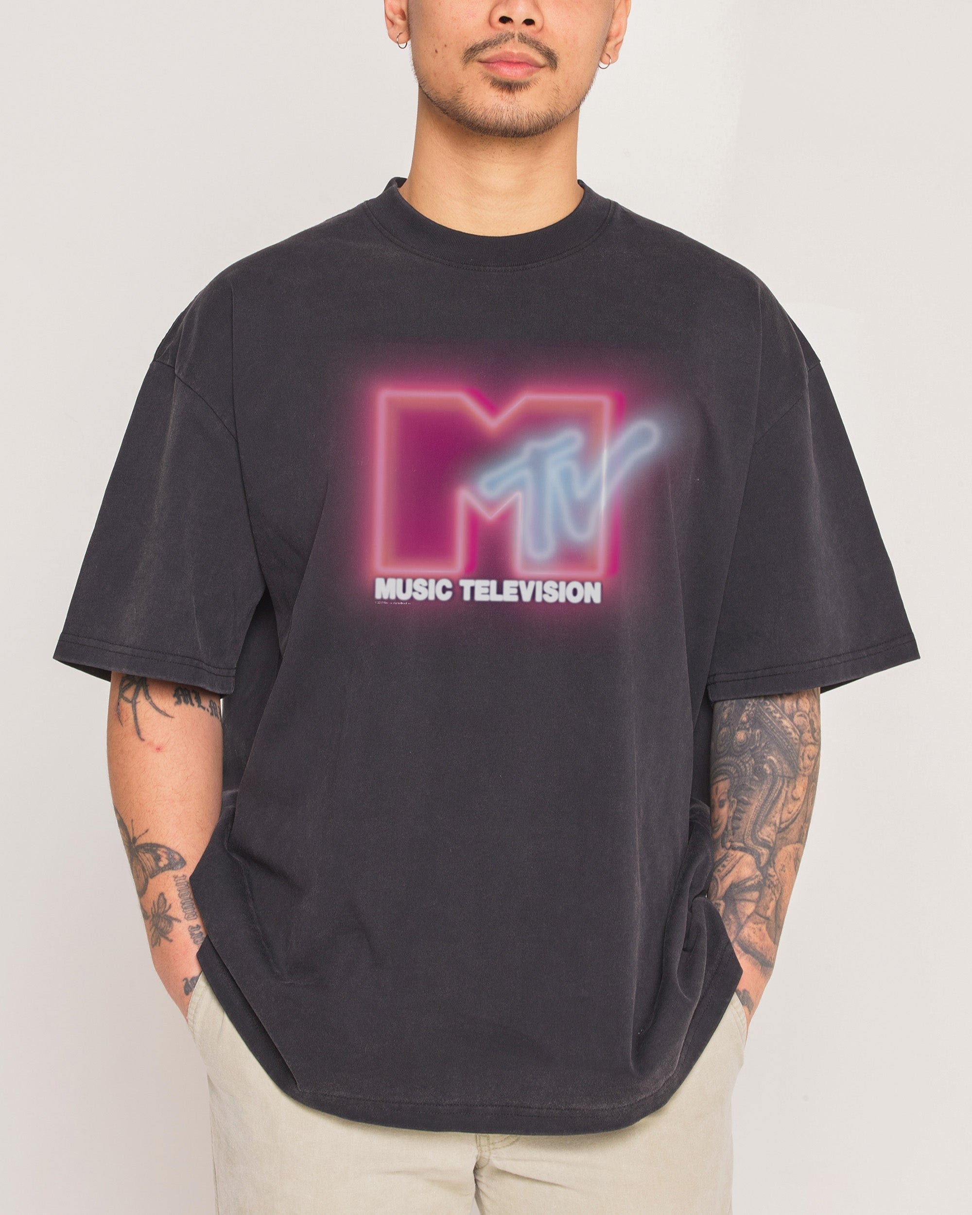 Neon MTV Logo Oversized T-Shirt - 90s Graphic Tee Heavyweight 100% Combed Cotton Unisex