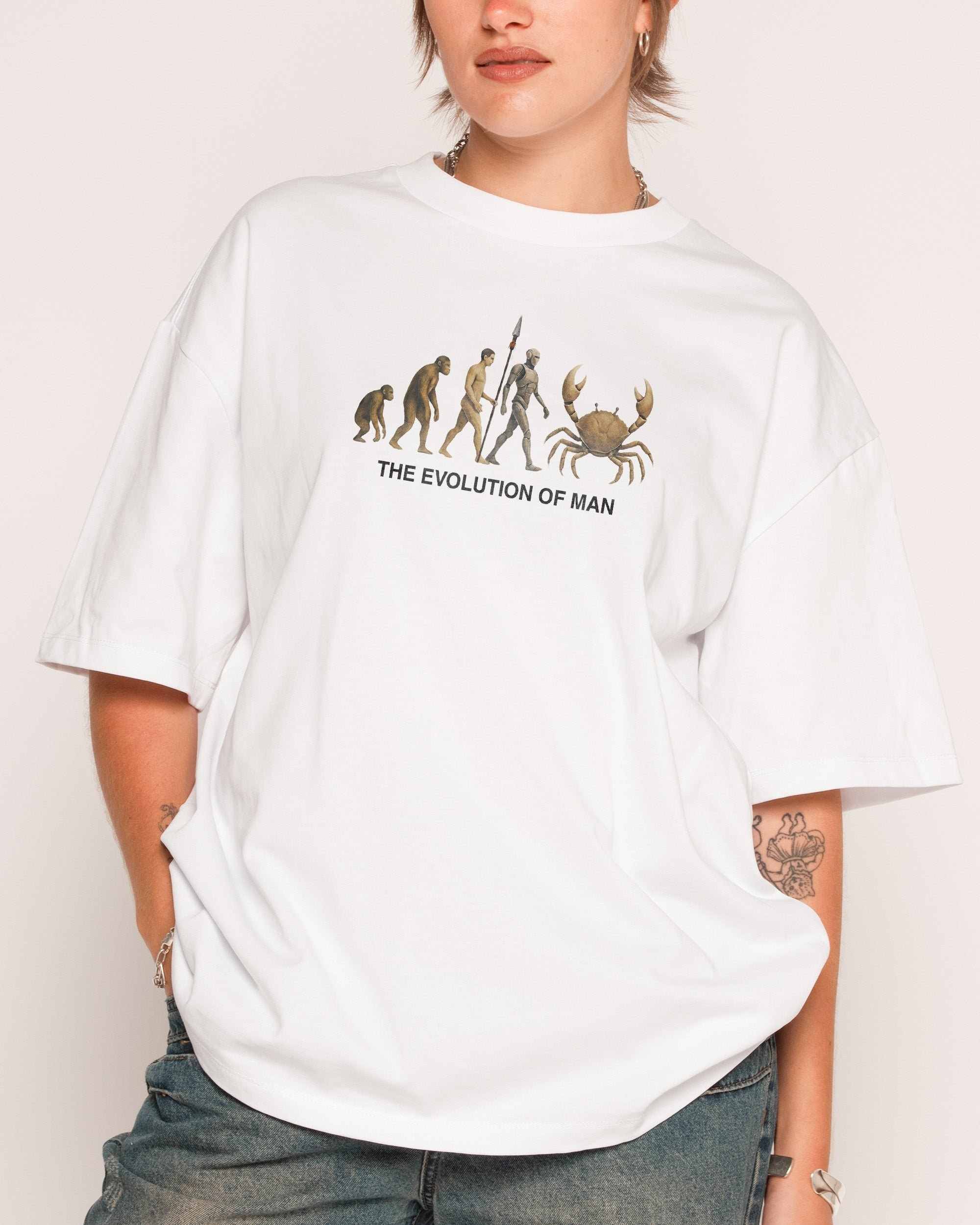 Evolution of Man Oversized Graphic Tee Unisex 90s Boxy Fit 100% Combed Cotton