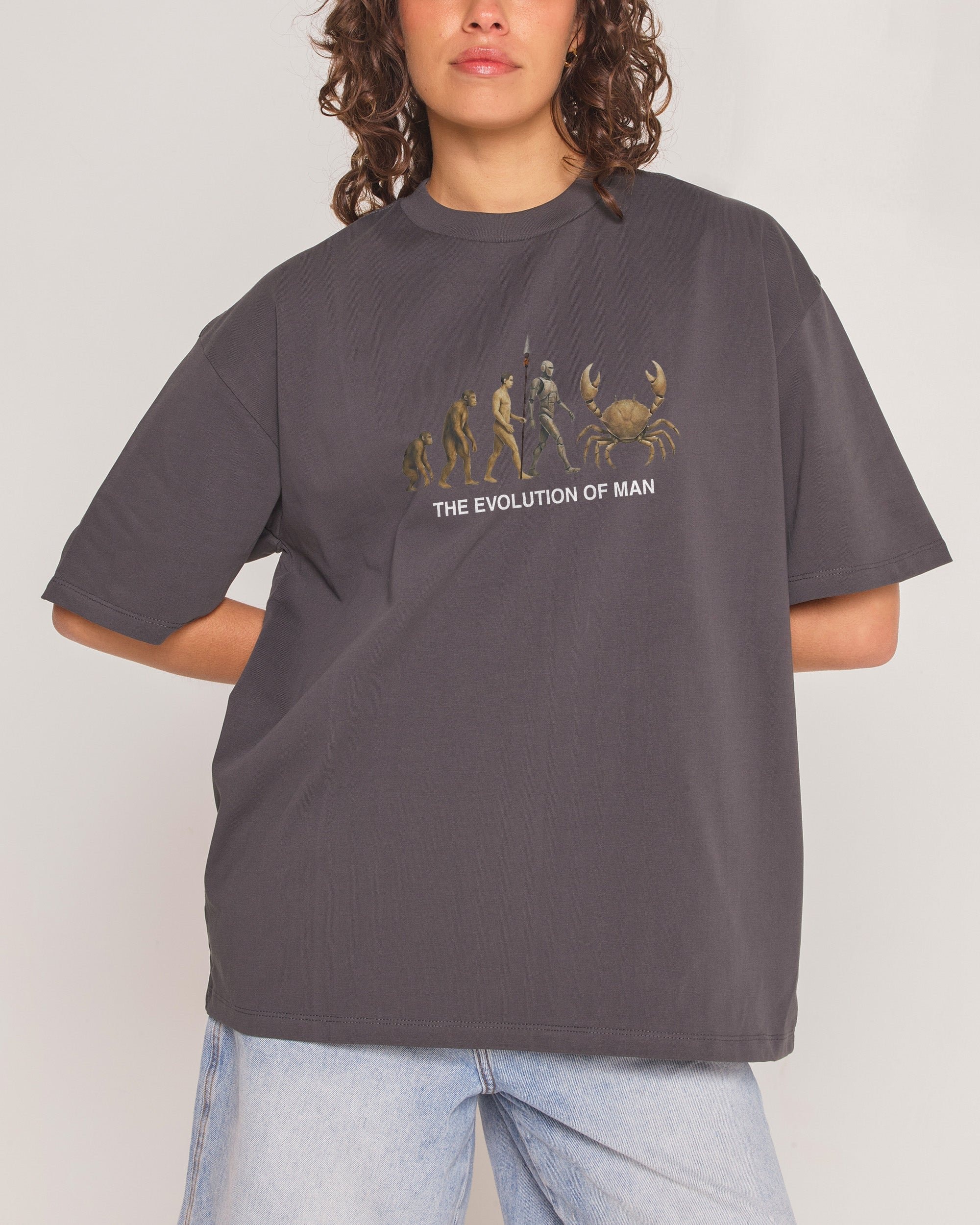 Evolution of Man Oversized Graphic Tee Unisex 90s Boxy Fit 100% Combed Cotton