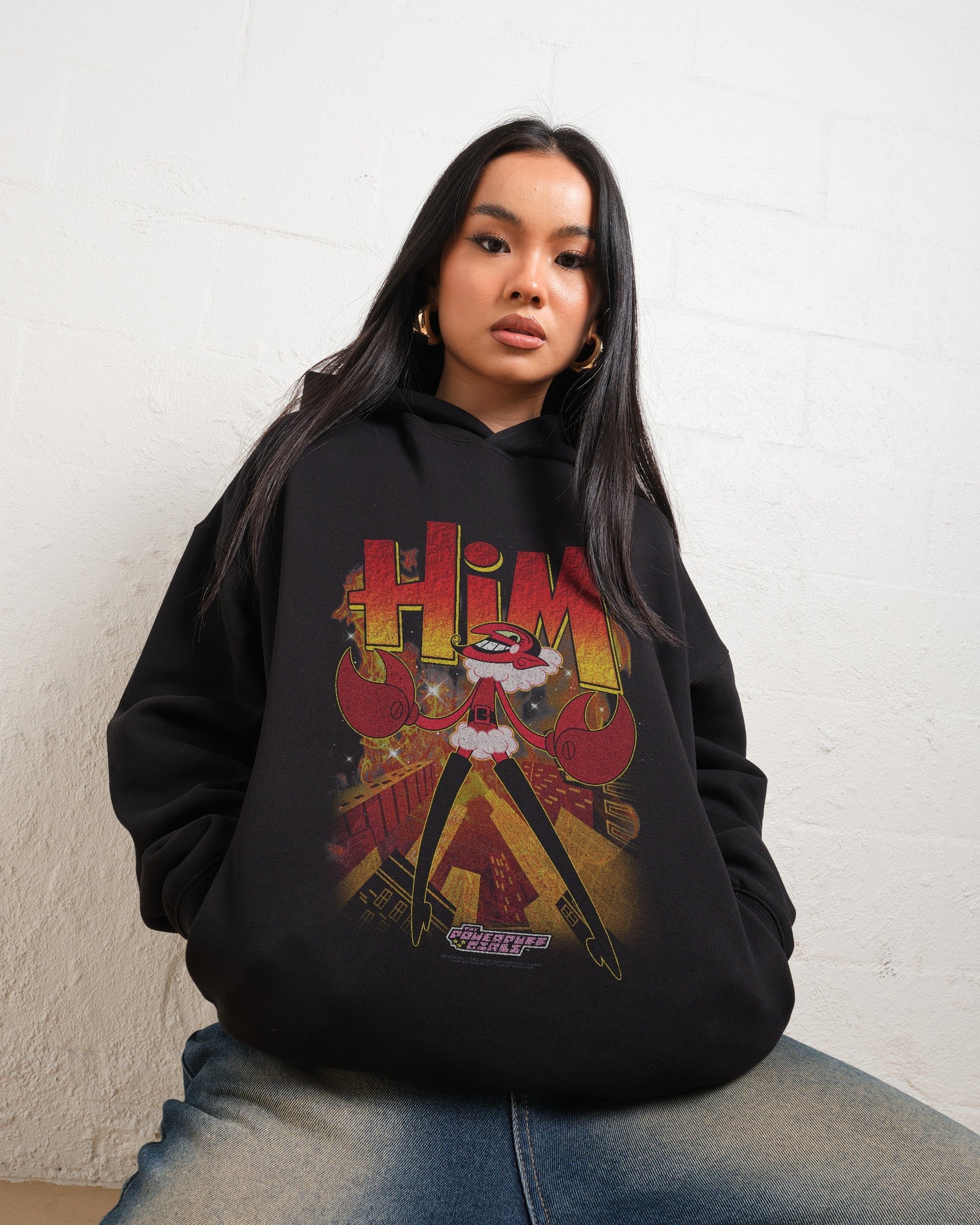 HIM The Powerpuff Girls Unisex Graphic Hoodie 90s Boxy Fit Black