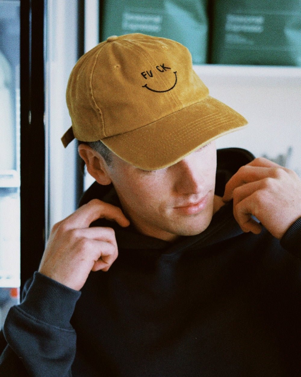 Fu Ck Smiley Acid Wash Cotton Hat - Embroidered Adjustable Unisex Cap by Threadheads