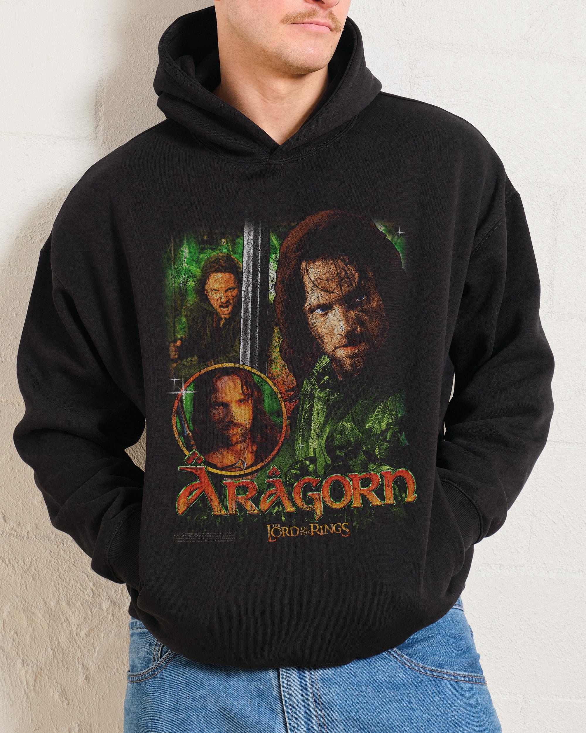 Vintage Aragorn Hoodie Lord of the Rings Unisex 90s Boxy Fit 340gsm Cotton Poly Blend