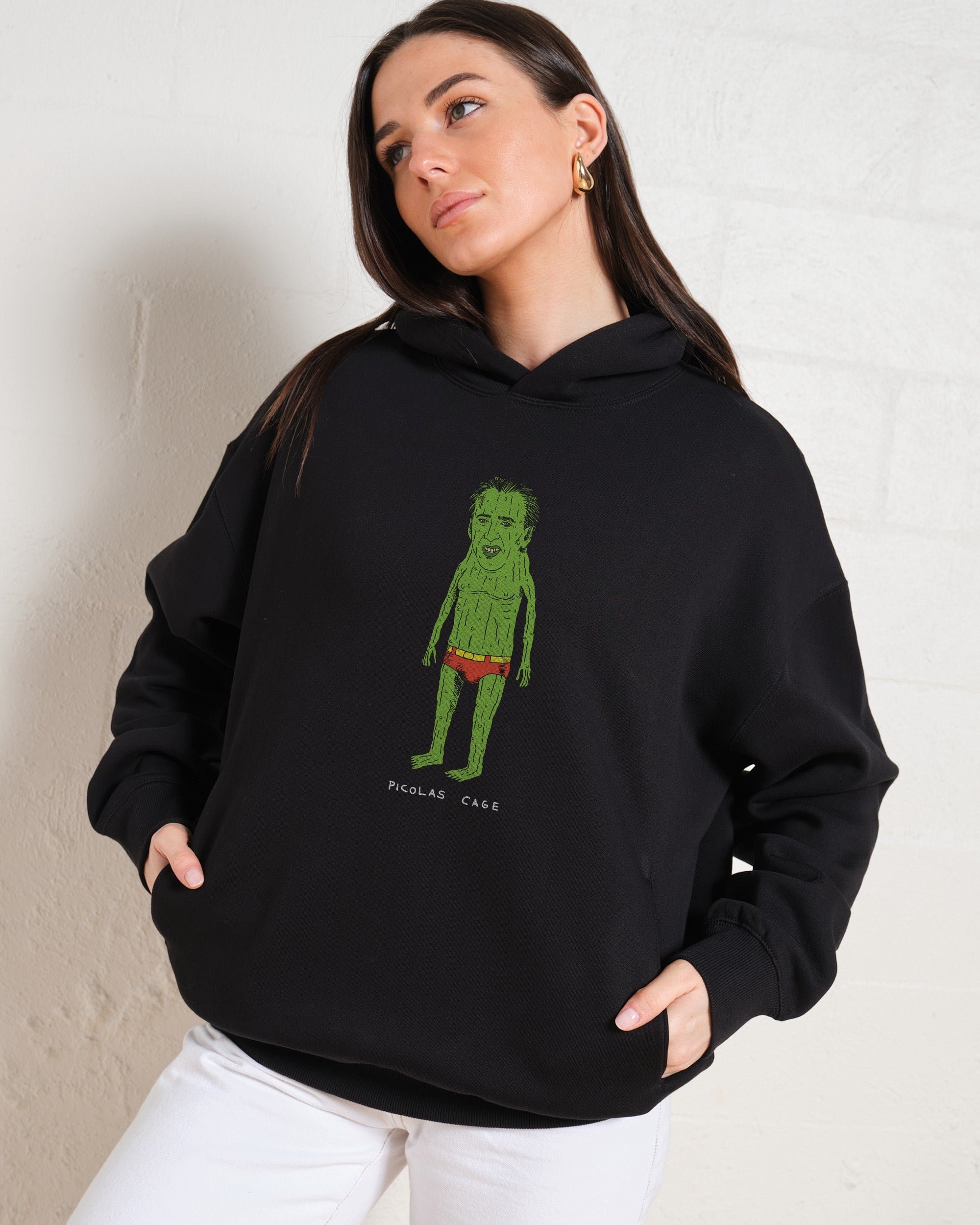 Picolas Cage Graphic Hoodie - Unisex 90s Boxy Fit 340gsm Cotton Poly Blend