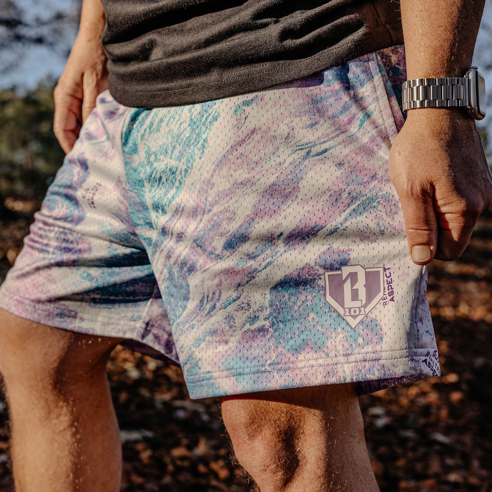 Realtree Aspect Lavender Camo Mesh Shorts - 5" Inseam, Men's