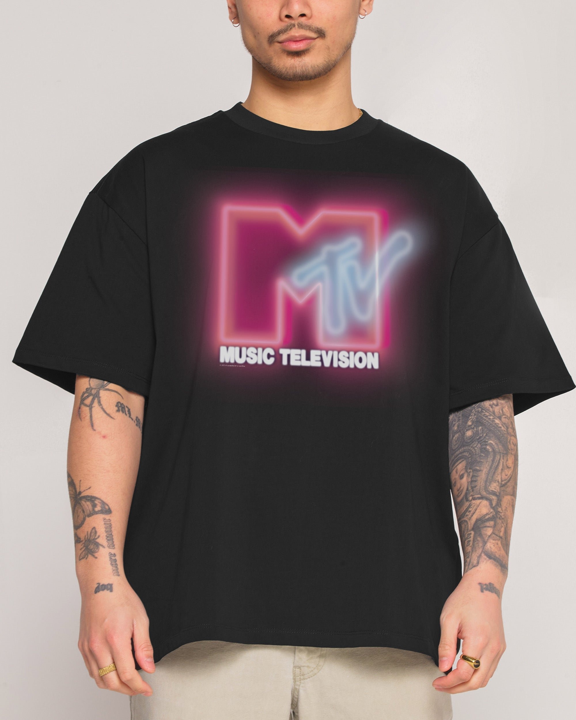 Neon MTV Logo Oversized T-Shirt - 90s Graphic Tee Heavyweight 100% Combed Cotton Unisex