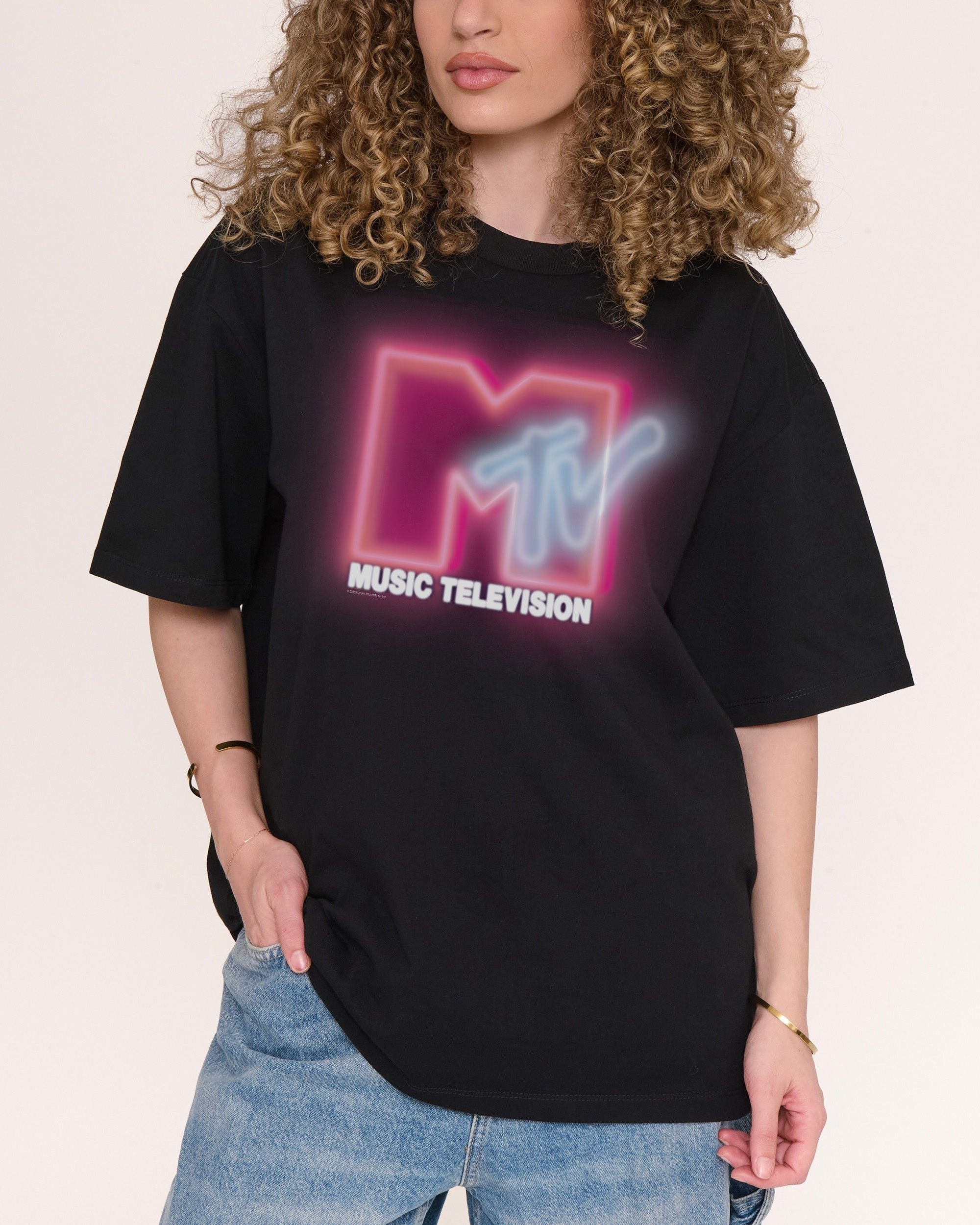 Neon MTV Logo Oversized T-Shirt - 90s Graphic Tee Heavyweight 100% Combed Cotton Unisex